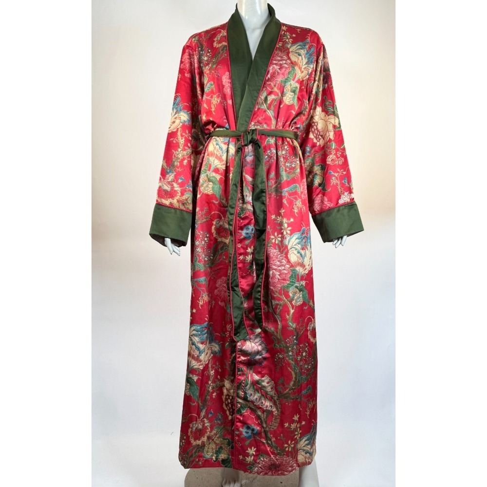 Pottery Barn Dahlia Kimono Robe Women XL EUC Long Sleeve Pockets Flower Red